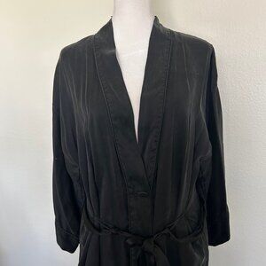 Vtg 90s Victoria’s Secret Black Silk Kimono Robe Belted One Size Y2K Lingerie